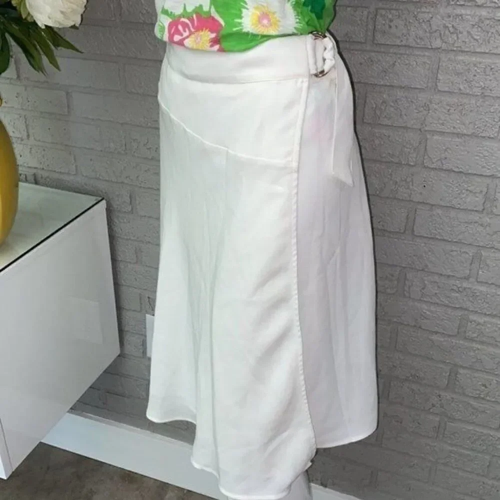 Vince Camuto Women White Hi-Lo Hem Wrap Skirt Size 8P